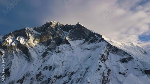 Lhotse South Face at Sunrise. View from Top of Island Peak. Himalaya Mountains, Nepal. Medium Panning Shot