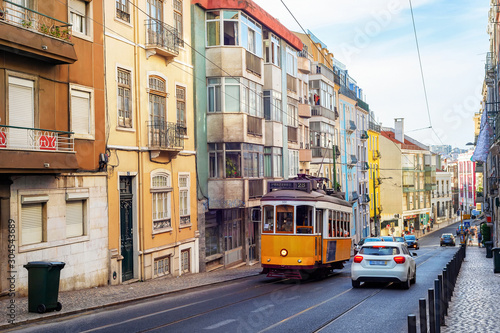 yellow tram, Lisbon street, Portugal
