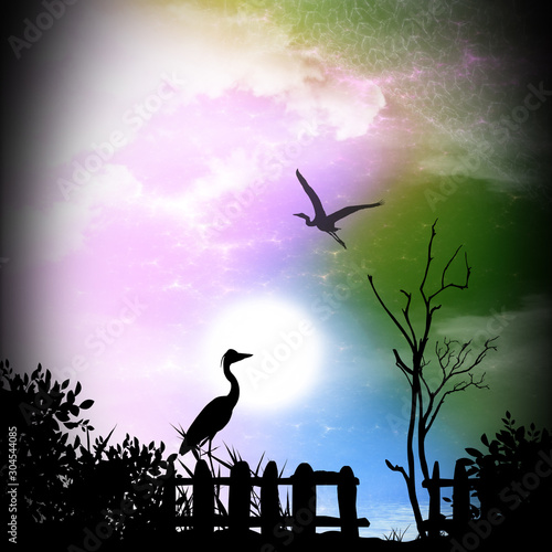 Herons in a river cartoon characters in the real world silhouette art photo manipulation