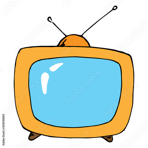 TV with an antenna icon. Vector illustration of an old TV with an antenna. Hand drawn old TV.