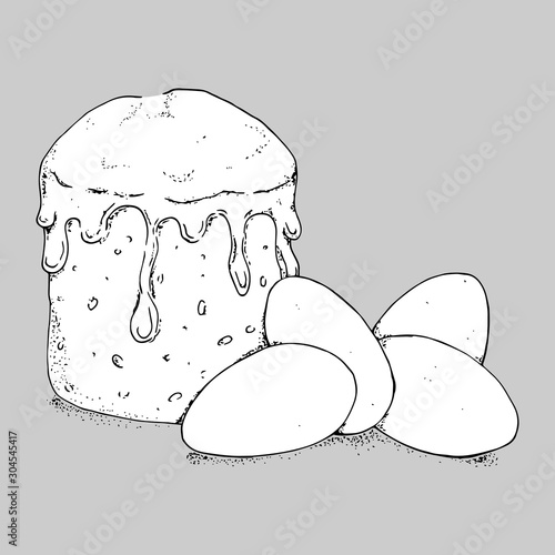 Easter with colored eggs icon. Vector illustration of easter and eggs. Russian Easter cake and eggs for Easter.
