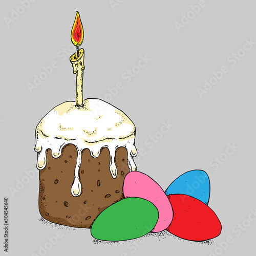 Easter with colored eggs icon. Vector illustration of easter and eggs. Russian Easter cake and eggs for Easter.