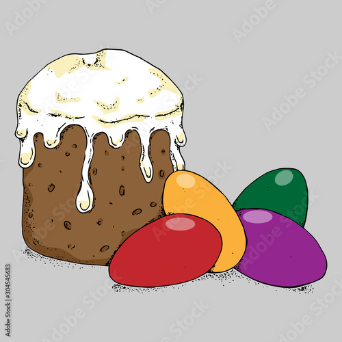 Easter with colored eggs icon. Vector illustration of easter and eggs. Russian Easter cake and eggs for Easter.