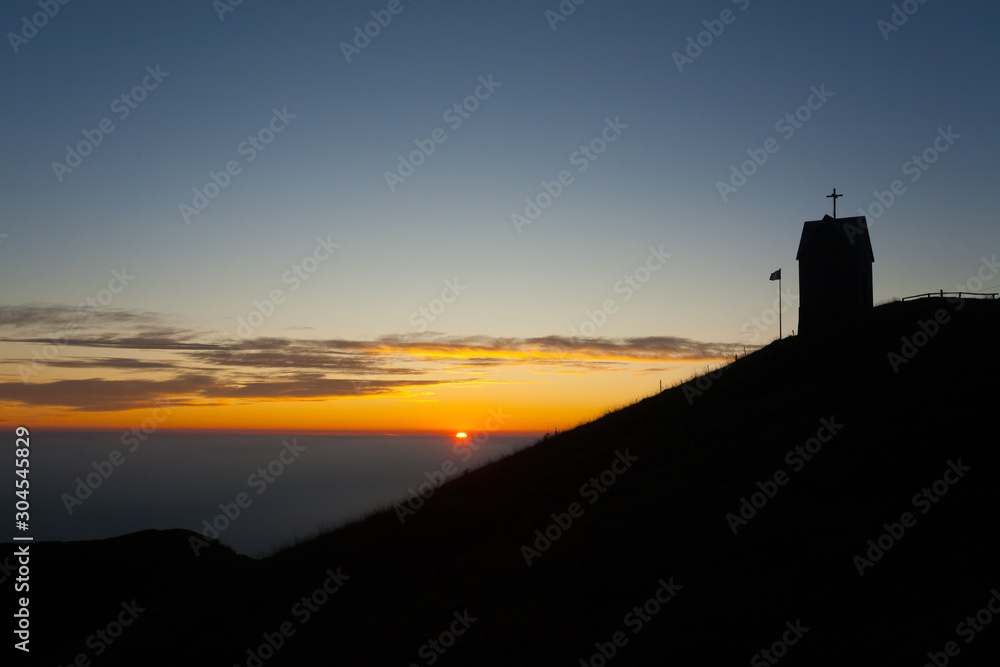 Dawn at the little church, mount Grappa landscape, Italy Dawn at the little church, mount Grappa landscape, Italy