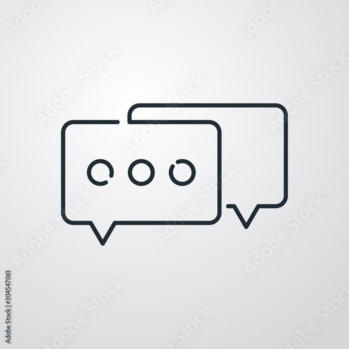 Icono plano lineal símbolo conversación en fondo gris
