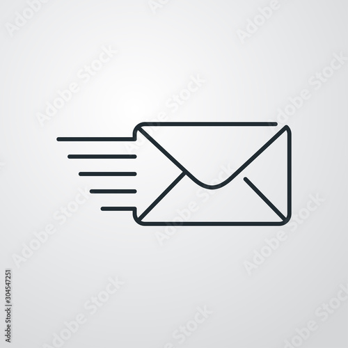 Icono plano lineal símbolo mandar mensaje con sobre con velocidad en fondo gris
