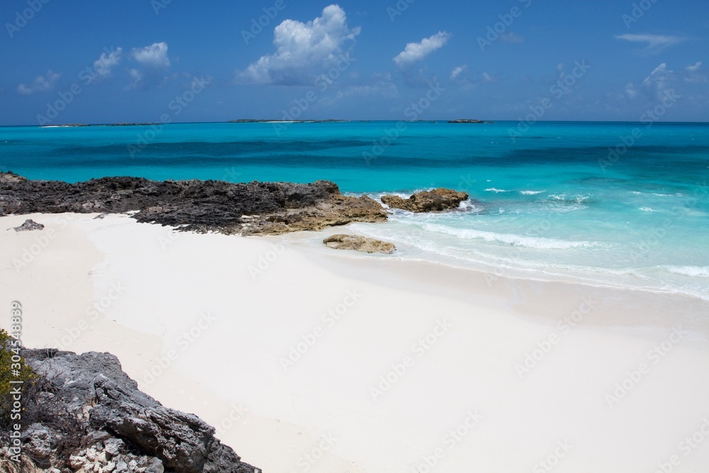 White sand beach and sea, Exuma, Bahamas White sand beach and sea, Exuma, Bahamas