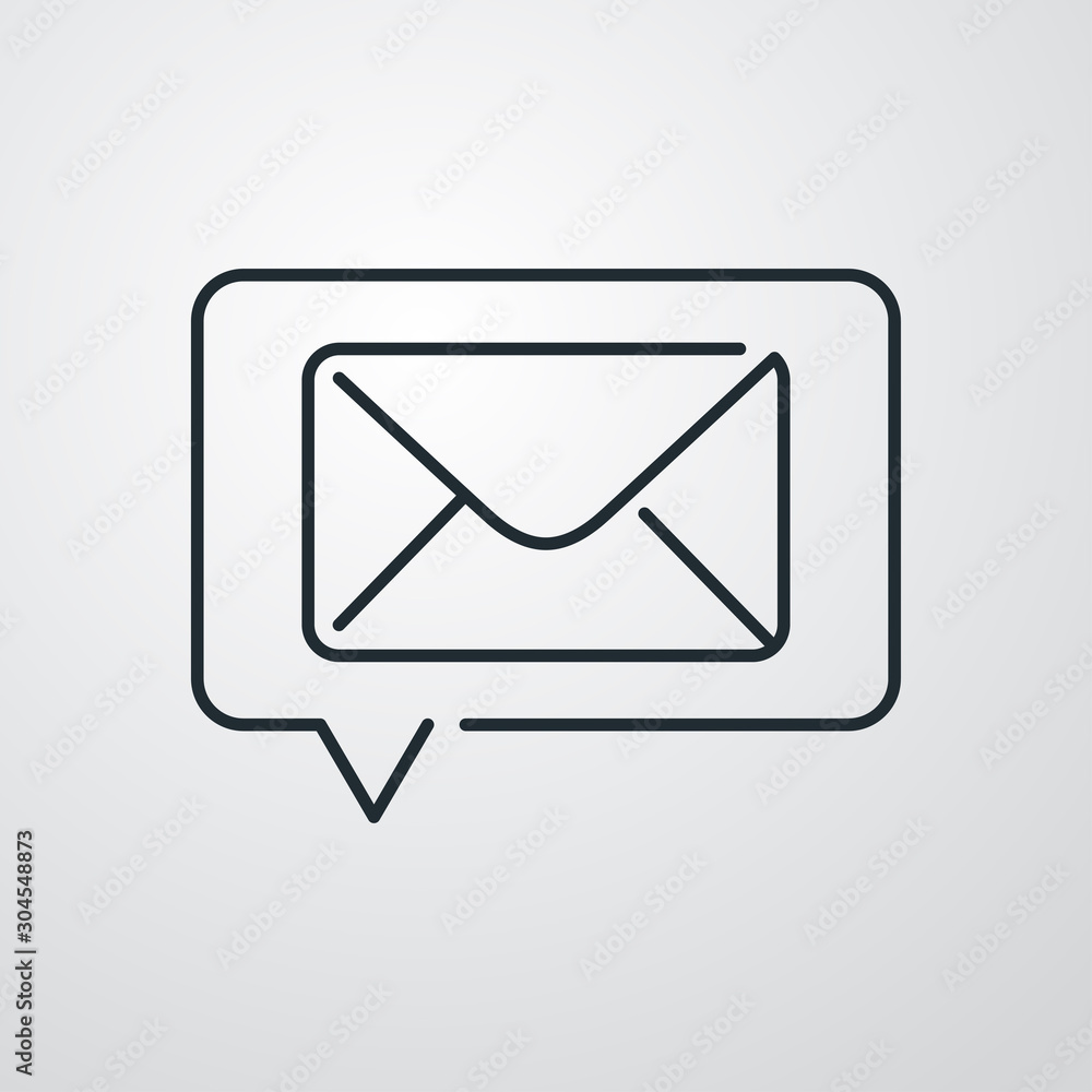 Icono plano lineal nuevo mensaje con sobre en globo voz en fondo gris Icono plano lineal nuevo mensaje con sobre en globo voz en fondo gris