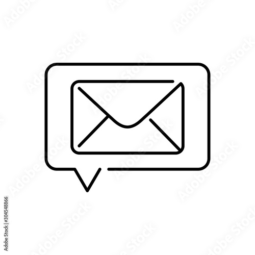 Icono plano lineal nuevo mensaje con sobre en globo voz en color negro