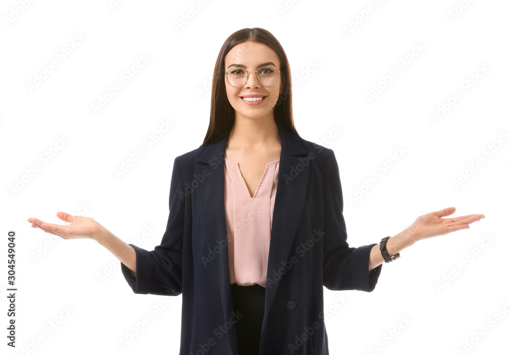 Beautiful young businesswoman on white background Beautiful young businesswoman on white background