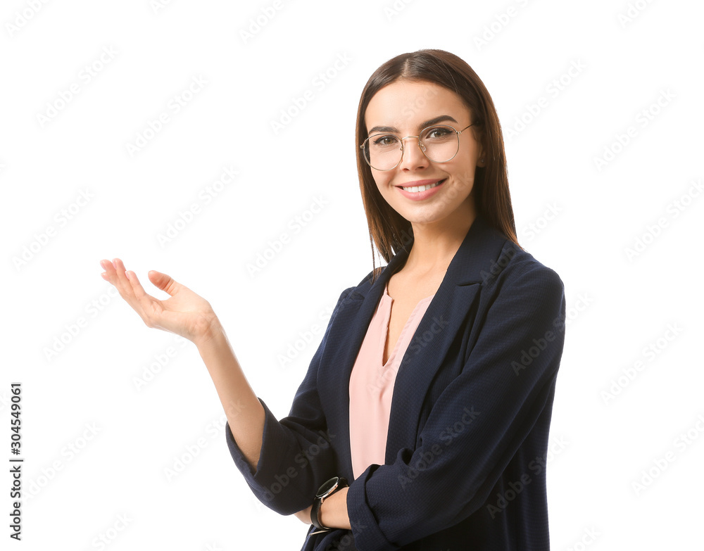 Beautiful young businesswoman on white background Beautiful young businesswoman on white background