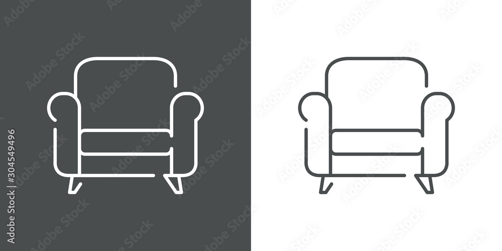 Icono plano lineal sillón clásico en fondo gris y fondo blanco Icono plano lineal sillón clásico en fondo gris y fondo blanco