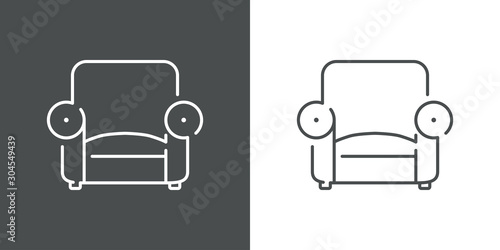 Icono plano lineal sillón clásico en fondo gris y fondo blanco