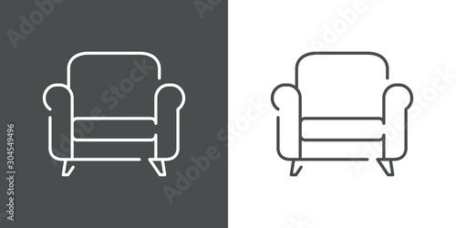 Icono plano lineal sillón clásico en fondo gris y fondo blanco
