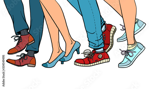 close-up of legs of people walking