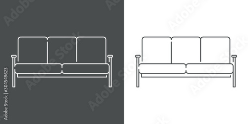 Icono plano lineal sofá en fondo gris y fondo blanco