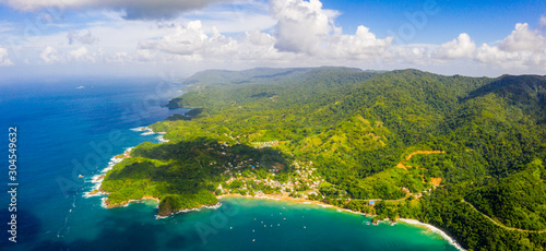 Aerial view of Tobago cays in St-Vincent and the Grenadines - Caribbean islands. Beautiful panoramic background view. photo