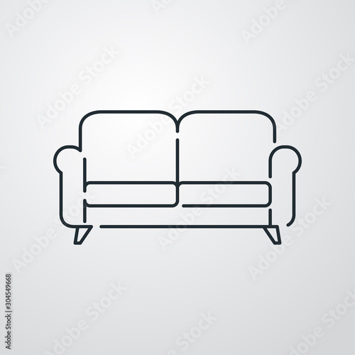 Icono plano lineal sofá en fondo gris