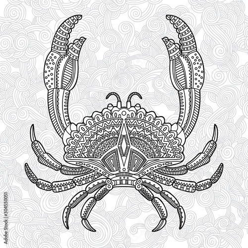 Decorative sea crab. Hand drawn vector illustration.