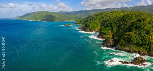 Aerial view of Tobago cays in St-Vincent and the Grenadines - Caribbean islands. Beautiful panoramic background view.