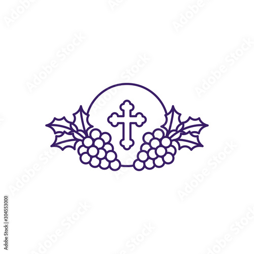Communion wafer with grapes line vector design