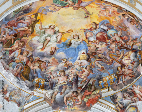 CATANIA, ITALY - APRIL 7, 2018: The fresco of Coronation of Virgin Mary in church Chiesa di San Benedetto by Giovanni Tuccari (1667–1743).