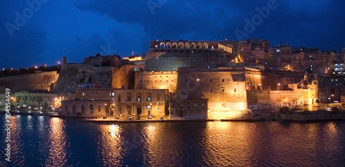 Valletta Grand Harbor, Malta at twilight.
