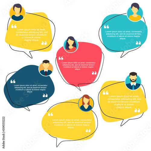 Testimonial Speech bubble concept, customer feedback for info graphic, application for info graphic, application and website. Creative testimonials template with different shapes. Vector illustration.