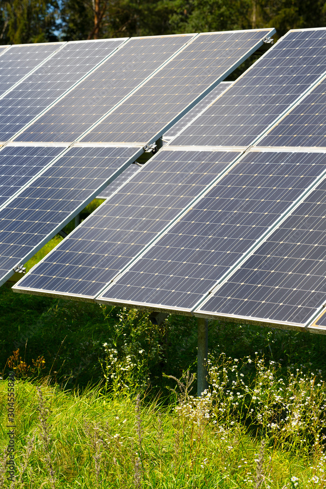 Solar Power Station on the summer Meadow
