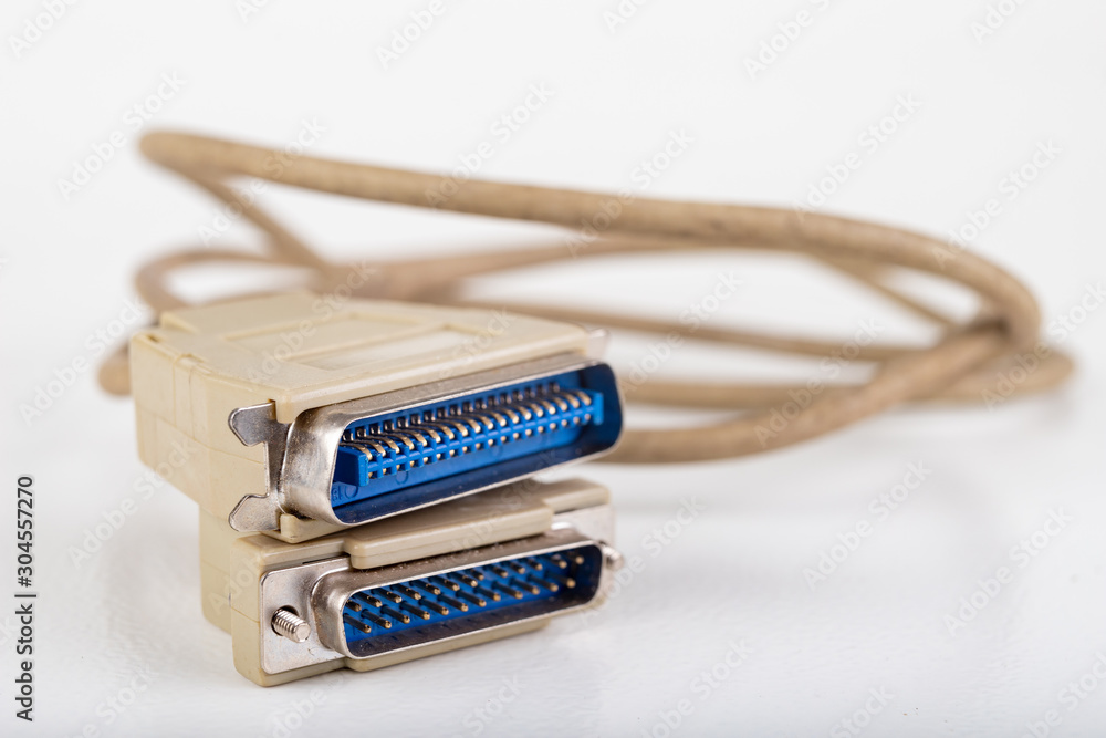 LPT cable used to connect the PC and the printer. Old computer accessories. LPT cable used to connect the PC and the printer. Old computer accessories.