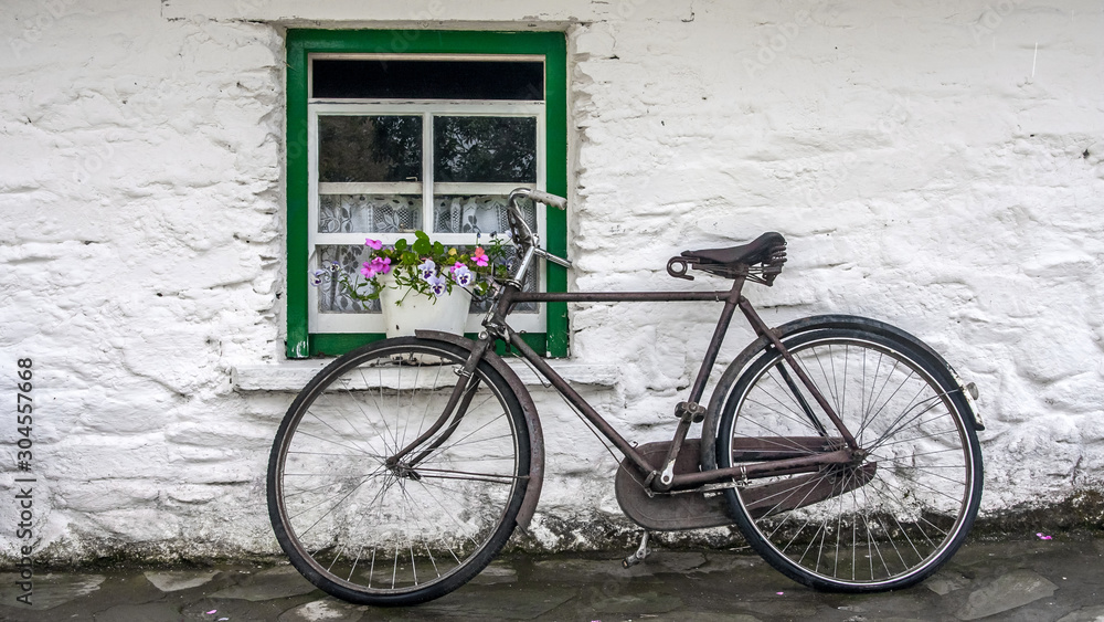 Traditional Irish window and bicycle 