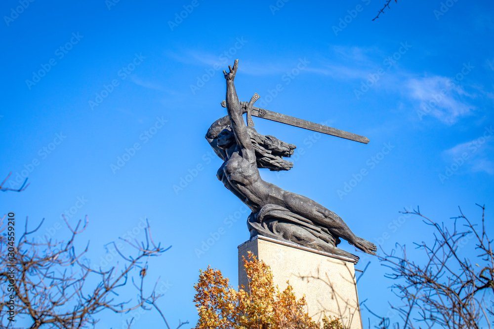 Warszawa / Poland - The Monument to the Heroes of Warsaw, Nike, city  landmarks, rebuild old town. Stock Photo | Adobe Stock