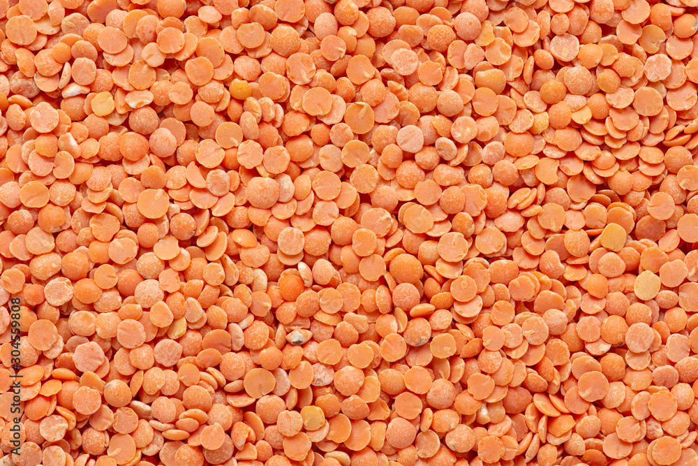 Close up macro of raw red lentils Close up macro of raw red lentils