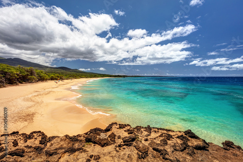 golden sand and turquoise water of Big Beach on the tropical Island of Maui, Hawaii