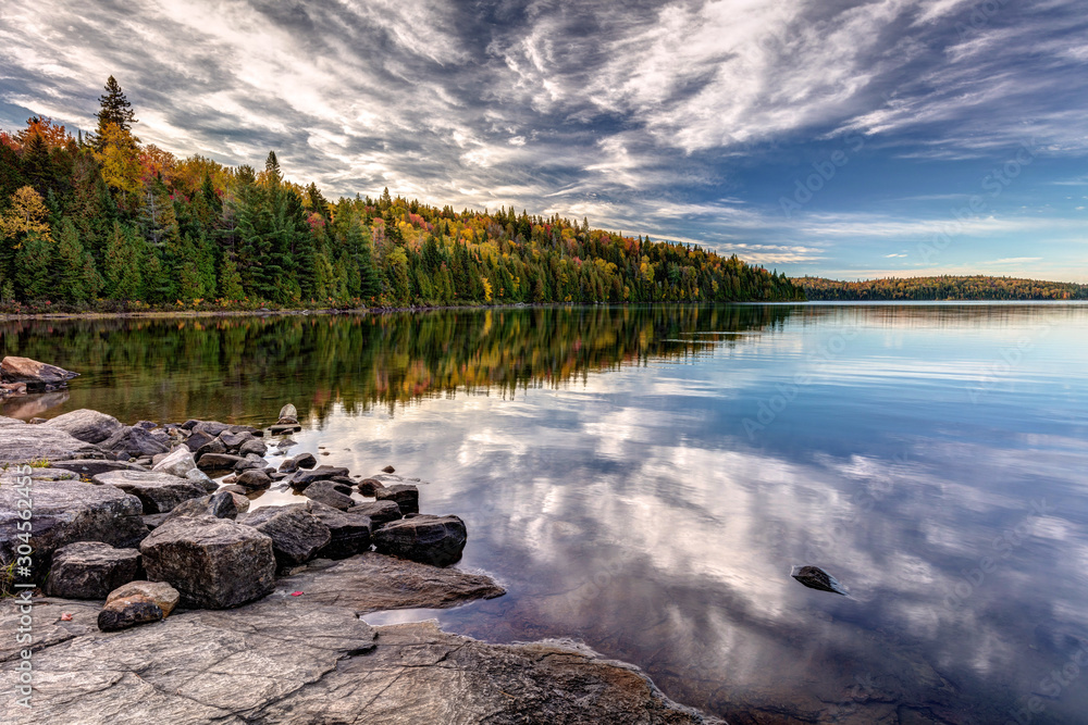 Caribou Lake Scenic Shoreline in Autumn, La Mauricie National Park, Quebec, Canada