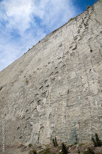 Cal Orcko paleontological site in Sucre. Steep wall with thousands o dinosaur foot prints.