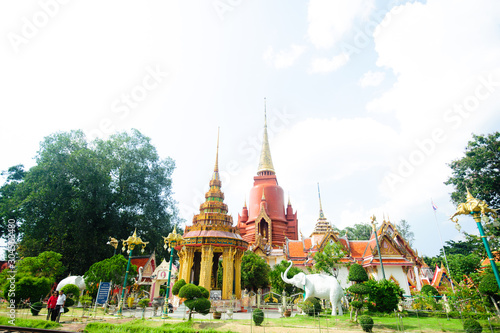 PATTANI , THAILAND - September 7, 2015 : Church and Elephant statue Wat Chang Hai with blue sky and clouds of Khok Pho, Pattani Province, Thailand on September 7, 2015.