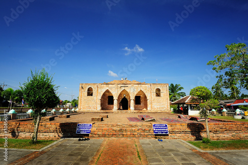 Kre sek Mosque in Flood Time. Kre sek mosque which is made of bricks with round pillars, Over 200 years old masjid. The Kre sek mosque represents a unique Islamic civilization of the Kingdom of Pattan photo