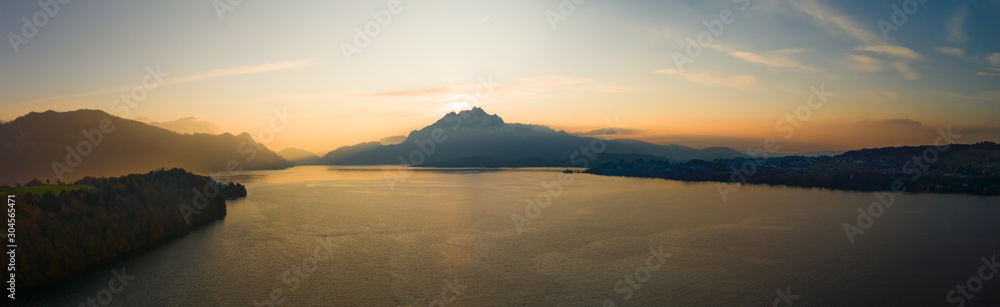 Sunset. Swiss Alps and Lake Lucerne.