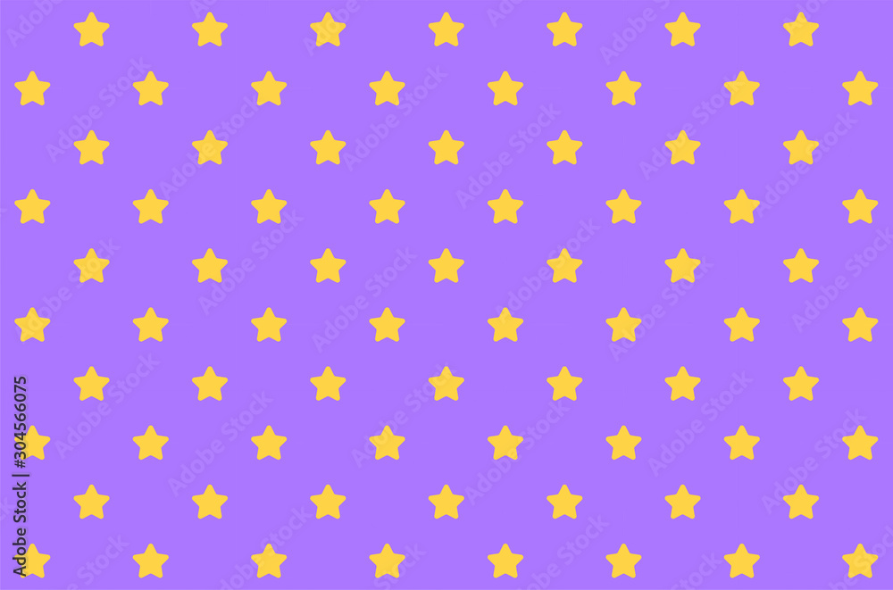 Cute seamless pattern: yellow stars with rounded corners on lilac / purple background.