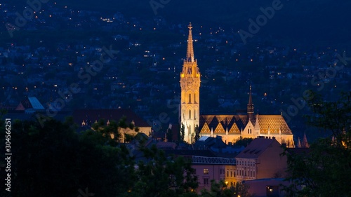 Budapest Matthias Church from the Gellért hill at night