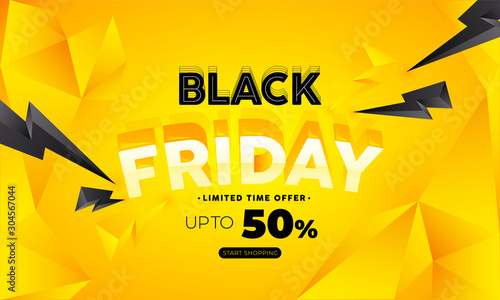 Black friday sale limited time offer Text design template with yellow and black shapes 