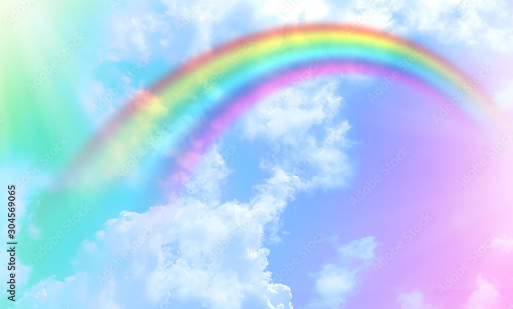 Rainbow background and sky with white clouds Rainbow background and sky with white clouds