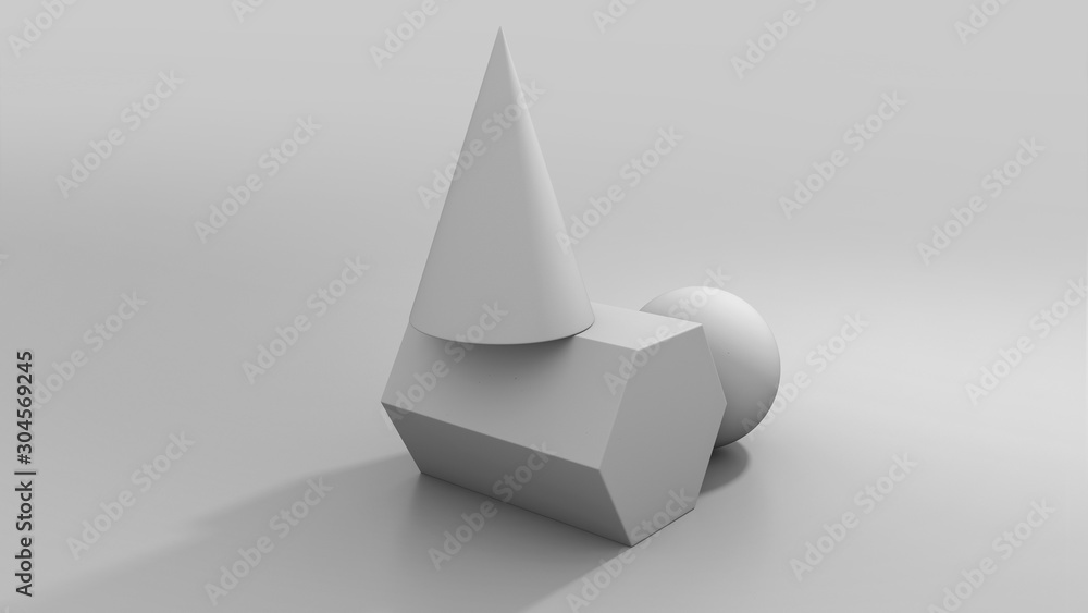 Fototapeta premium 3D Plaster Figures | Prism, Sphere, Cone