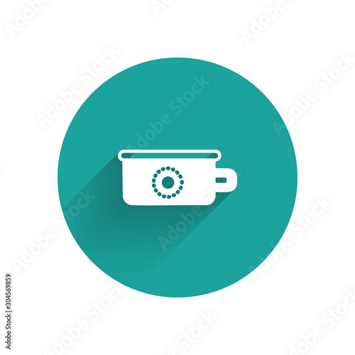 White Baby potty icon isolated with long shadow. Chamber pot. Green circle button. Vector Illustration