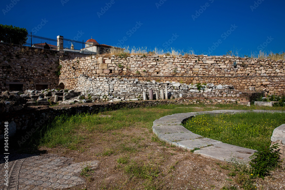 Ruins of the Tetraconch Church built in the court of the Hadrian Library in Athens city center