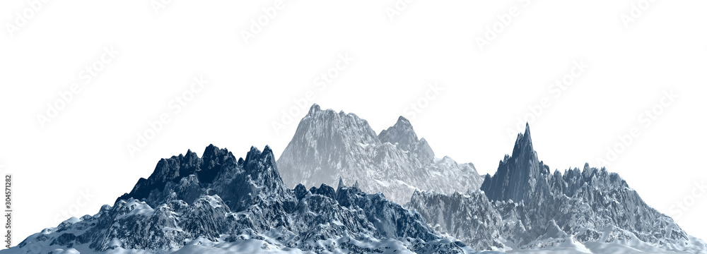 Snowy mountains Isolate on white background 3d illustration - obrazy, fototapety, plakaty 