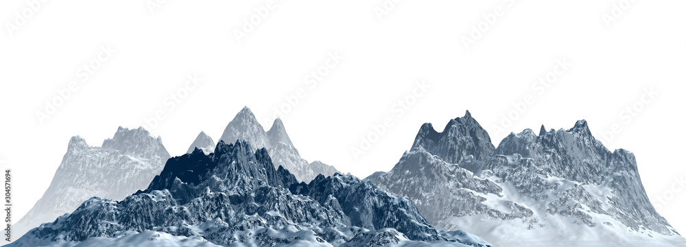 Fototapeta premium Snowy mountains Isolate on white background 3d illustration