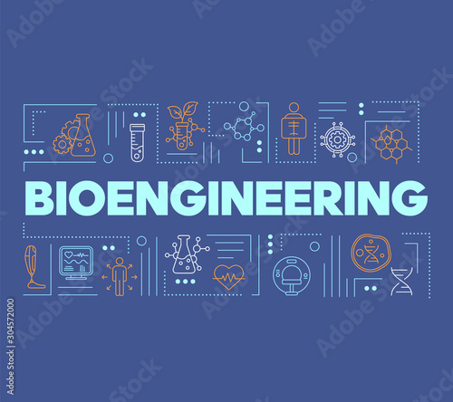 Bioengineering word concepts banner. Biotechnology. Molecular biology, biomedical engineering. Presentation, website. Isolated lettering typography idea with linear icons. Vector outline illustration