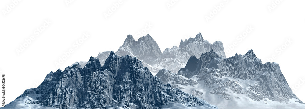 Fototapeta Śnieżne góry Odizolowywają na białej tła 3d ilustraci